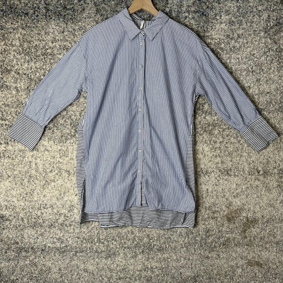 Free People Shirt Womens Large Striped Long Button Down Casual Oversized Top - Picture 1 of 7